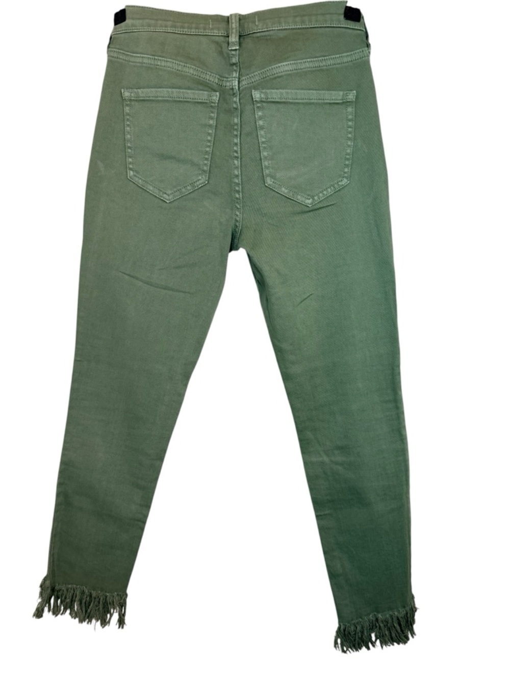 Free People Olive Green Distressed Jeans Frayed Hem Size 25 Boho Raw Hem - Picture 4 of 9